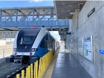 eBART Stadler DMU car at Antioch Depot awaiting departure for Pittsburg-Baypoint Transfer only station